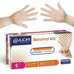 Gants d'examen en vinyle sensinyl non poudrés LCH Taille Small (6/7)